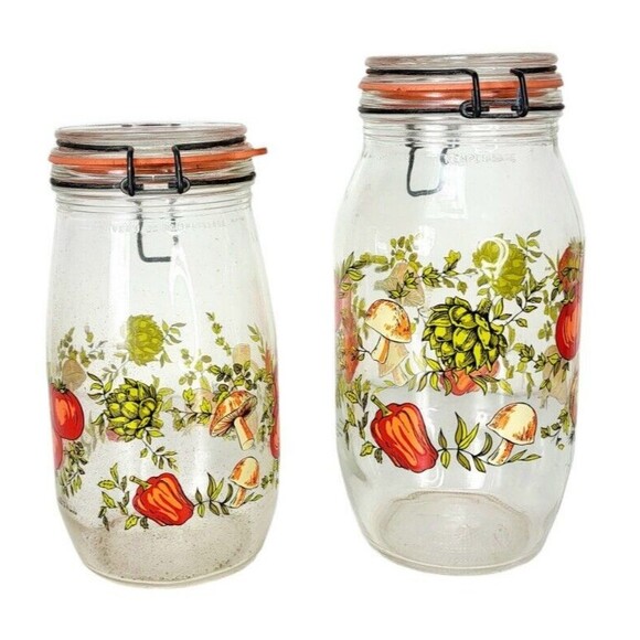 VTG 70s MCM Spice of Life CorningWare Glass Mushroom Vegetable Jars 1.5  2 liter - Picture 5 of 13